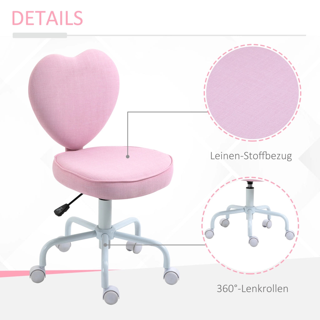 Sedia da ufficio con design a cuore ¨C zephmum ¨C rosa, tessuto, 42x50x79-89 cm