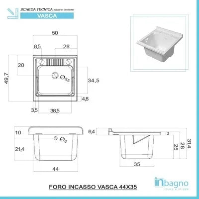 Mobile lavatoio 50x50 bianco con serranda vasca e asse lavapanni