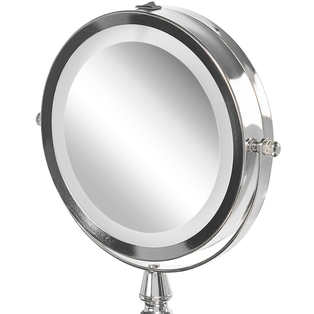 Specchio da tavolo double face per trucco a LED metallo argento ø 18 cm 1x / 5x