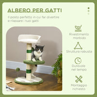 Albero Tiragraffi per Gatti con Lettino Piattaforma e Palo Sisal Verde e Bianco