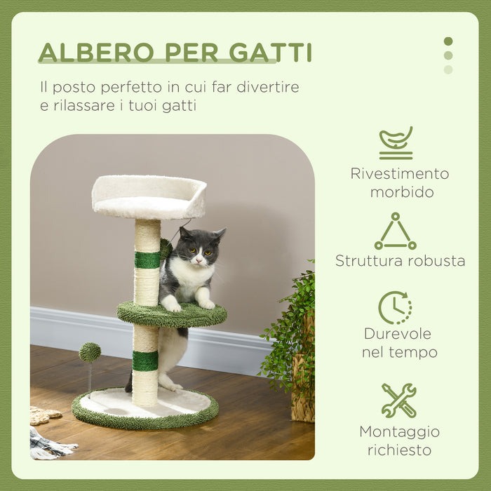 Albero Tiragraffi per Gatti con Lettino Piattaforma e Palo Sisal Verde e Bianco