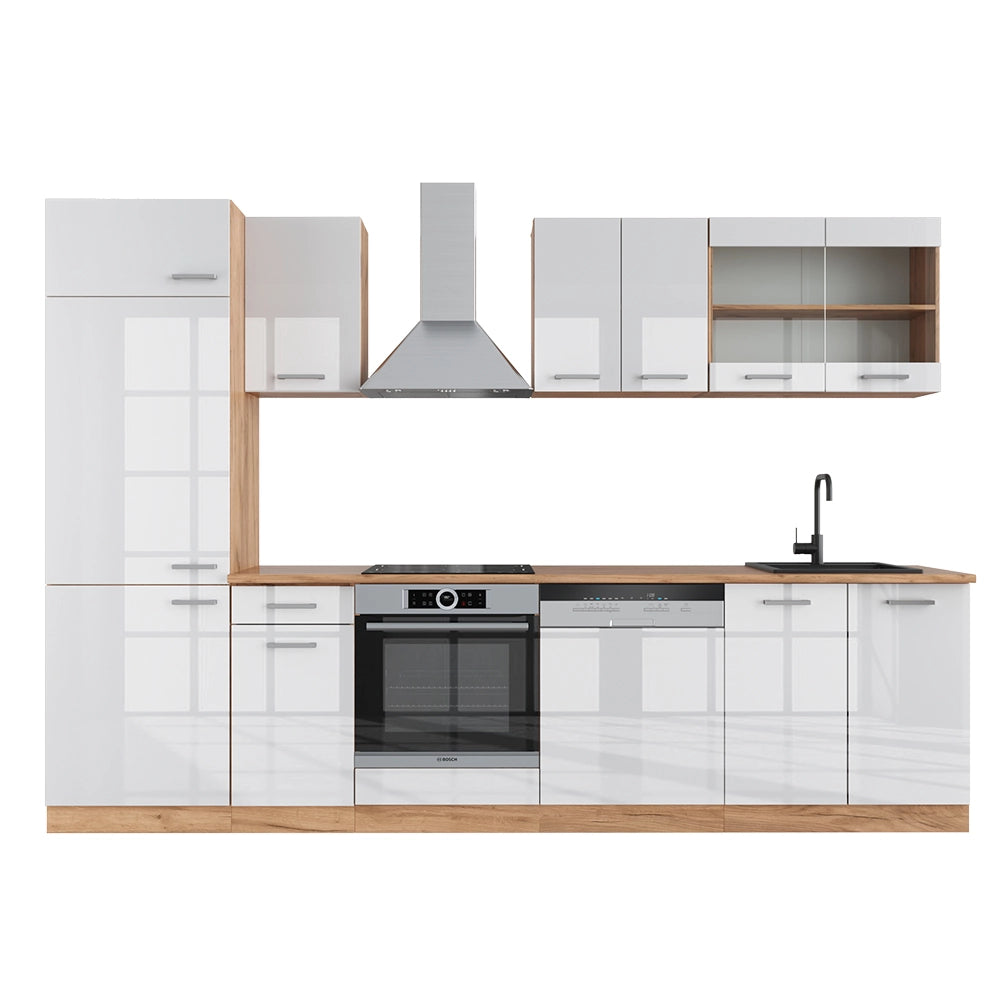 Vicco Cucina componibile Bianco lucido/oro power oak 300 cm senza piano di lavoro