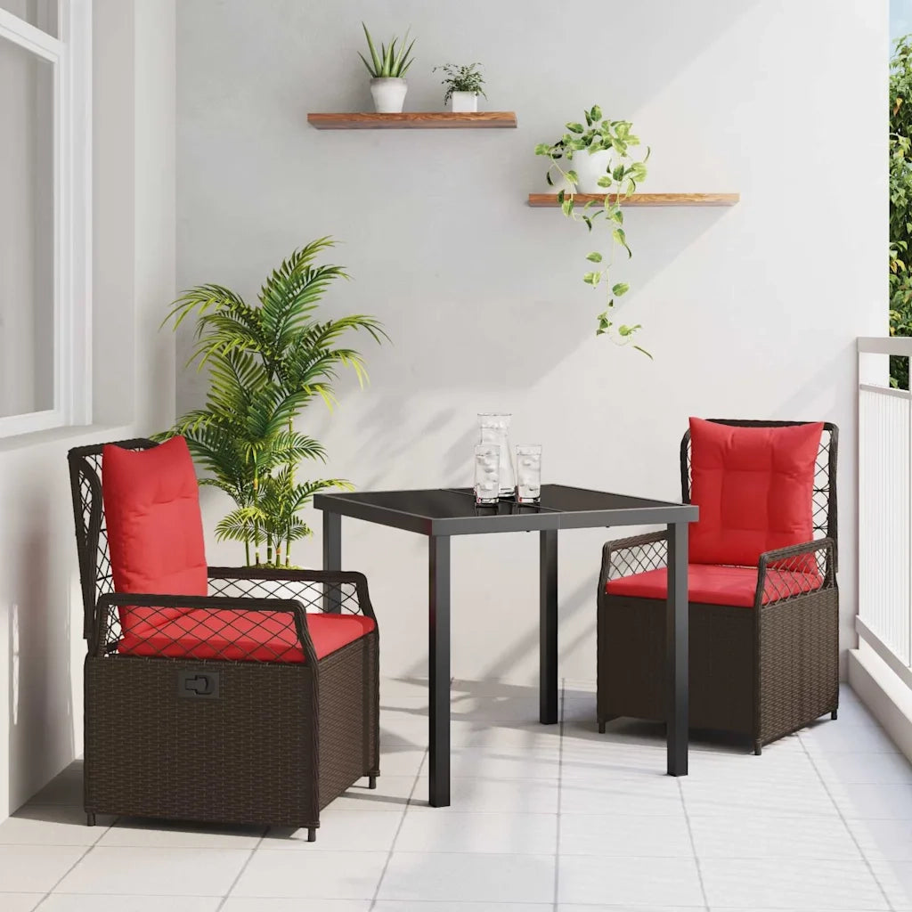 Set da Pranzo per Giardino 3 pcs Marrone polyrattan