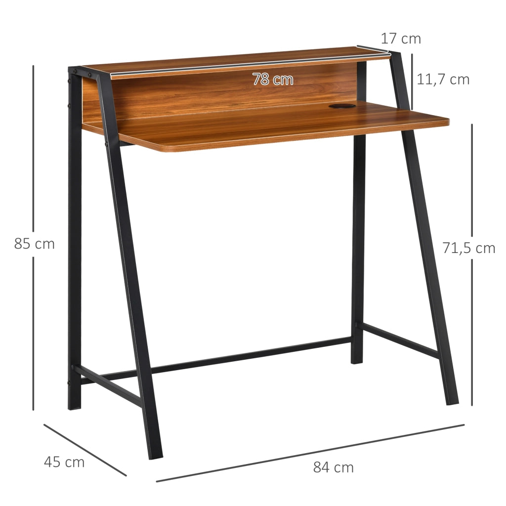 Scrivania lineare moderna con vano portaoggetti e passacavi, in MDF, per home office e studio, noce, 84 × 45 × 85 cm