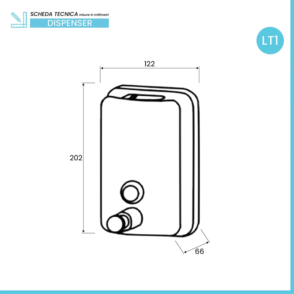 Dispenser sapone liquido in acciaio inox a parete 1 Lt con erogazione push