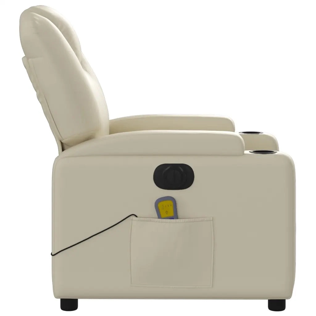 Poltrona Massaggiante Elettrica Reclinabile Crema Similpelle 3204424