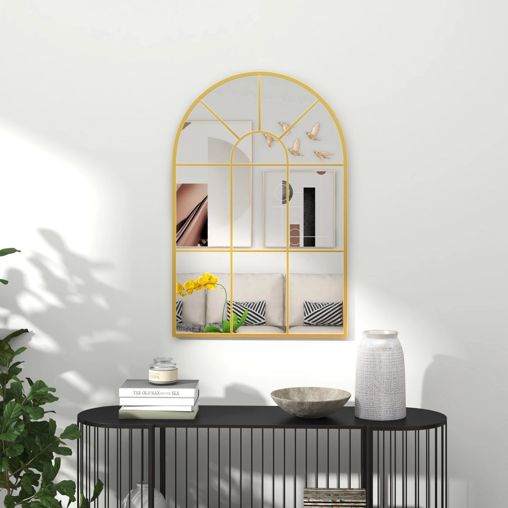 Specchio da parete decorativo 91 x 60 cm con cornice in metallo, finitura oro