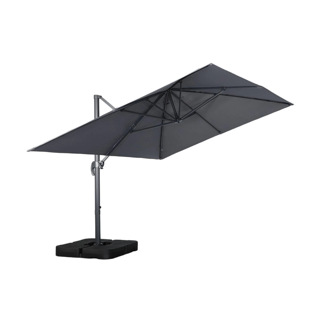 Ombrellone rettangolare eccentrico, 3x4m + piastre di zavorra 50x50cm,