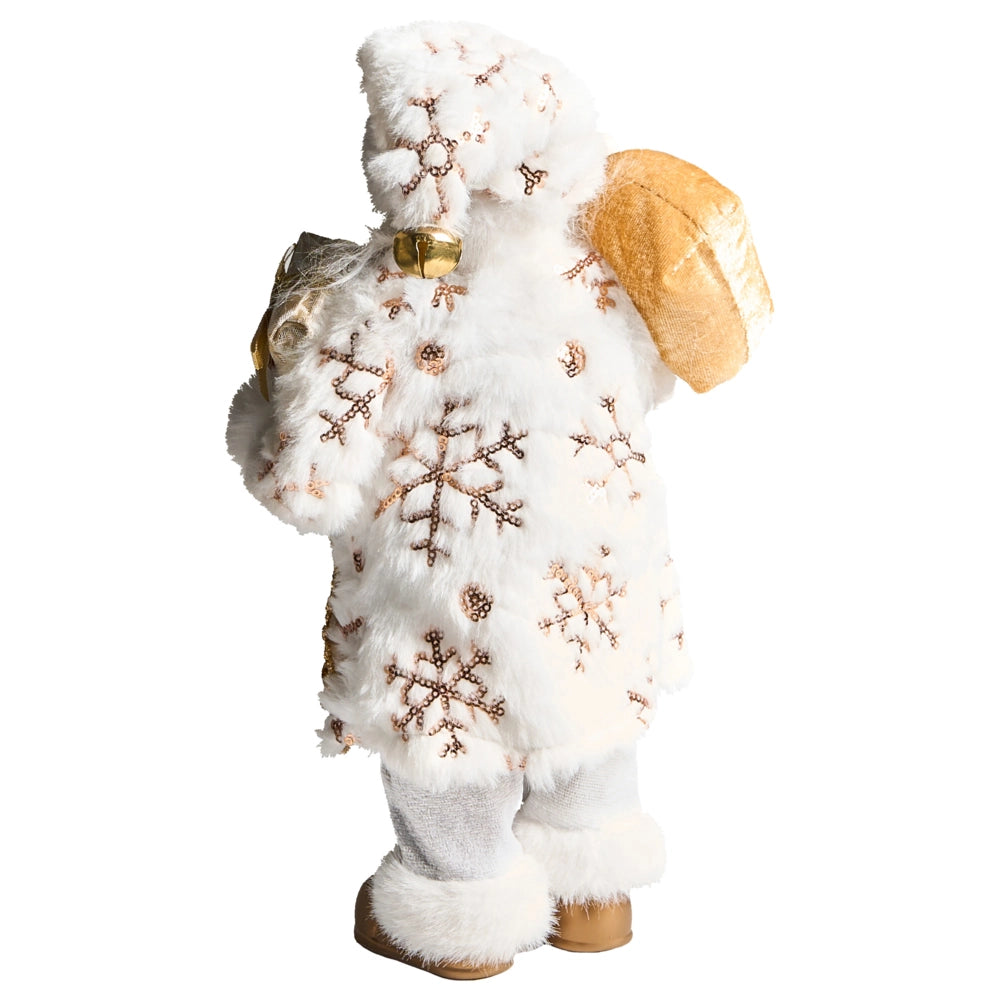Figurina decorativa in tessuto e materiale sintetico bianco e oro Babbo Natale Figura di Natale Ornamento natalizio
