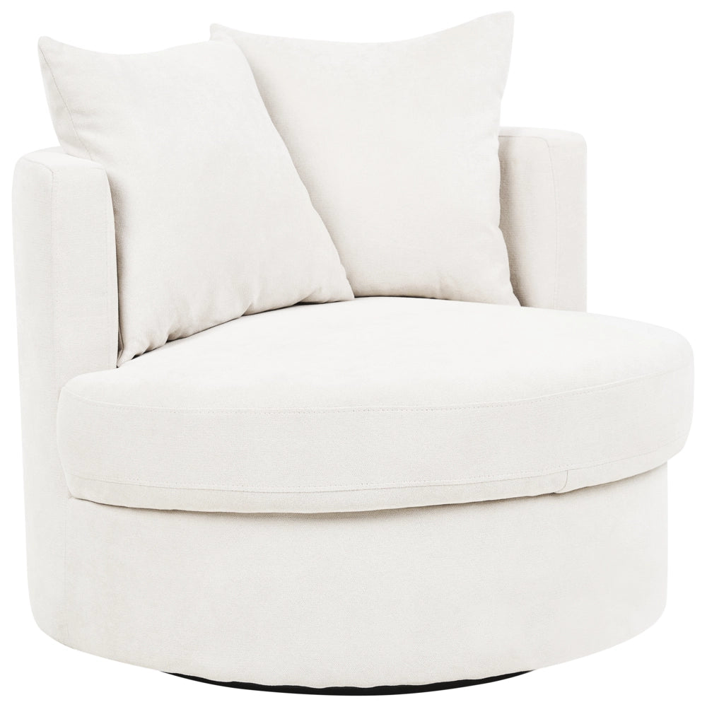 Poltrona Beige chiaro in poliestere con base girevole in ferro Due cuscini sfoderabili Schienale rotondo Soggiorno moderno in stile glam