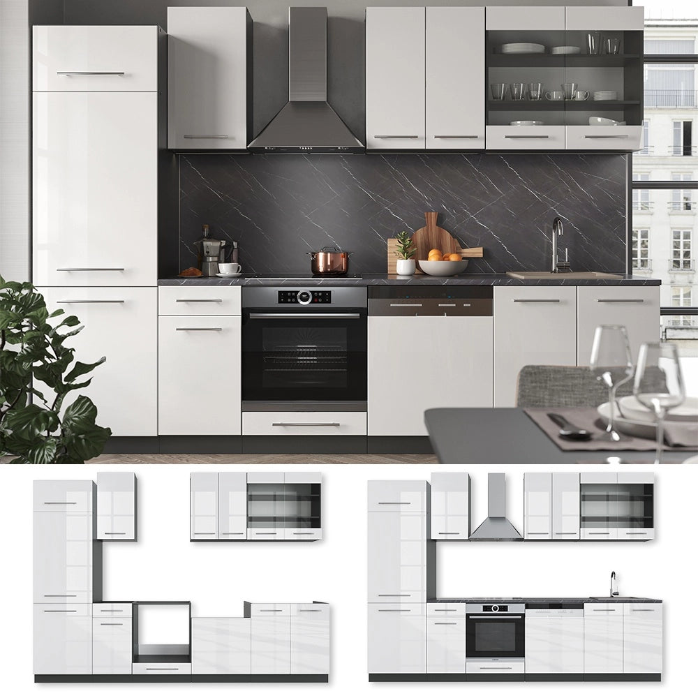 Cucina componibile Fame-Line Bianco lucido/Antracite 300 cm, PL Antracite Vicco
