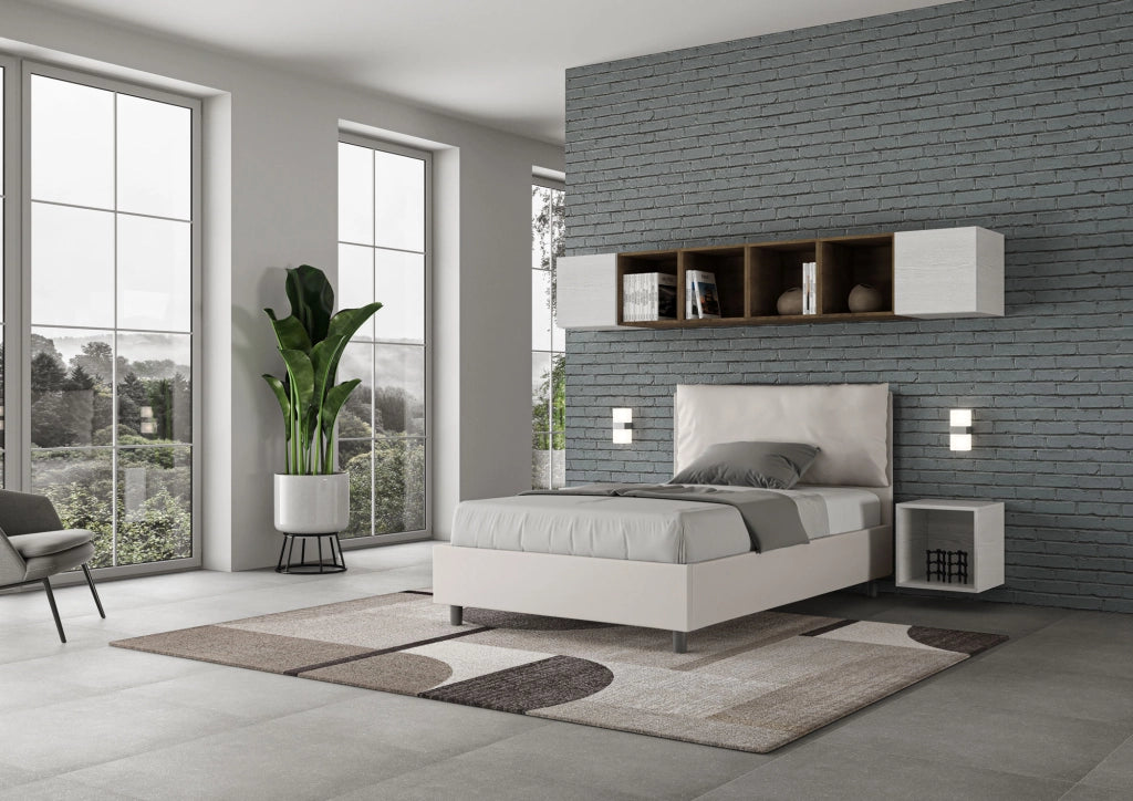 Letto 1 Piazza E Mezzo 120x210 cm con Rete Imbottito in Similpelle Antea Large Bianco