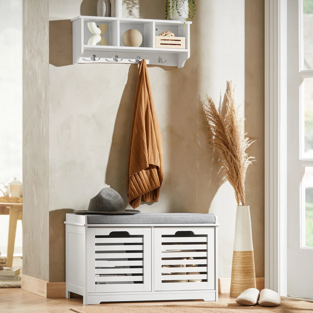 Scarpiera da ingresso Panchina con Cuscino e Cestini 2 Cestini Bianco FSR23-K-W