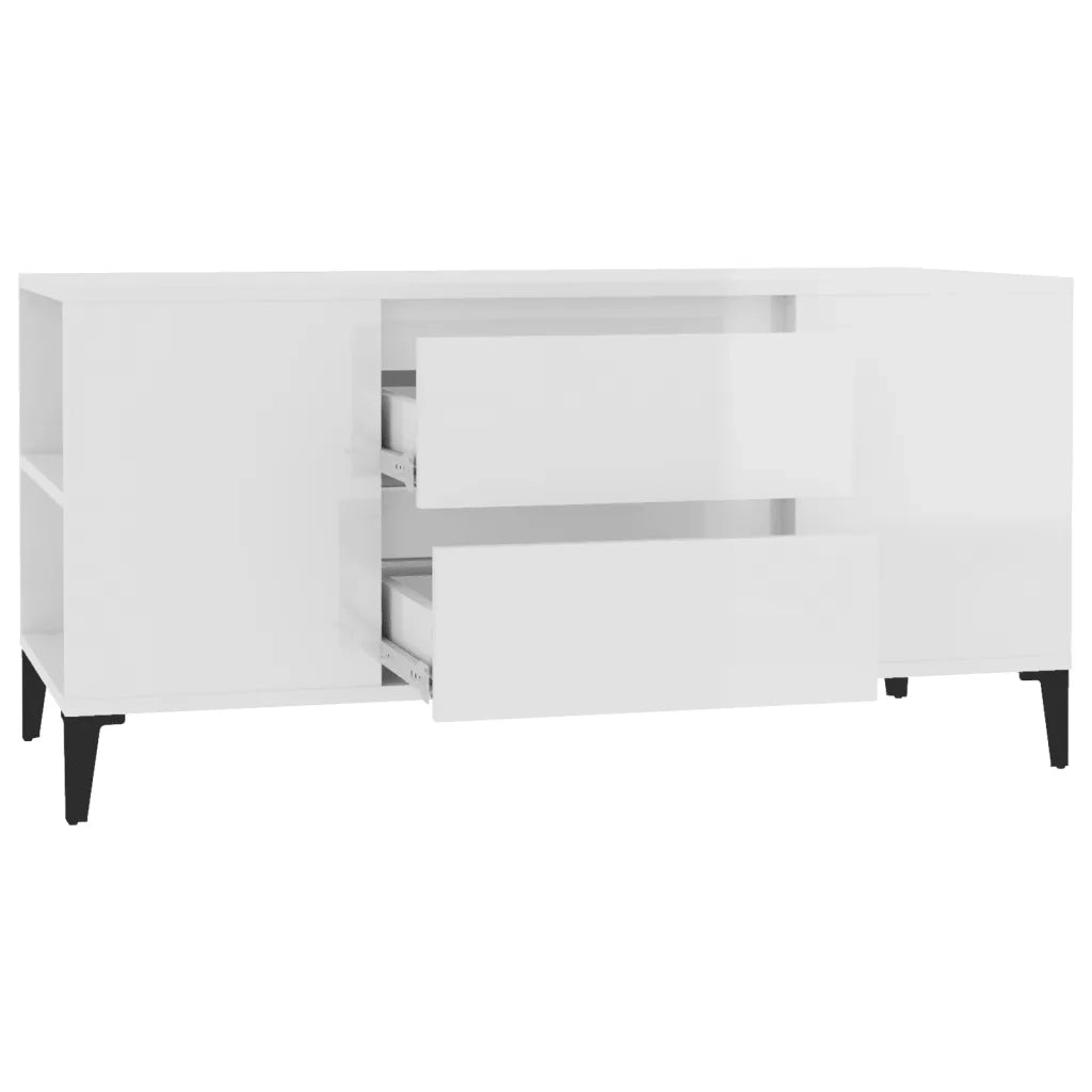 Mobile Porta TV Bianco Lucido 102x44,5x50 cm Legno Multistrato 819606