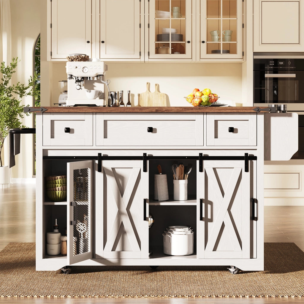 CARRELLO DA CUCINA 120,2x45,3x91,5 cm MDF Bianco con prese e USB