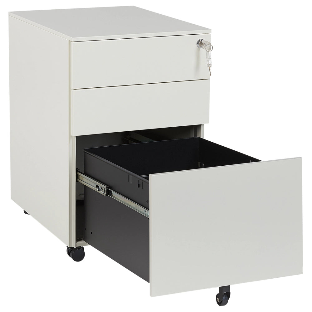 Mobiletto Ufficio Acciaio Nero con Ruote 3 Cassetti Chiusura a Chiave Design Industriale