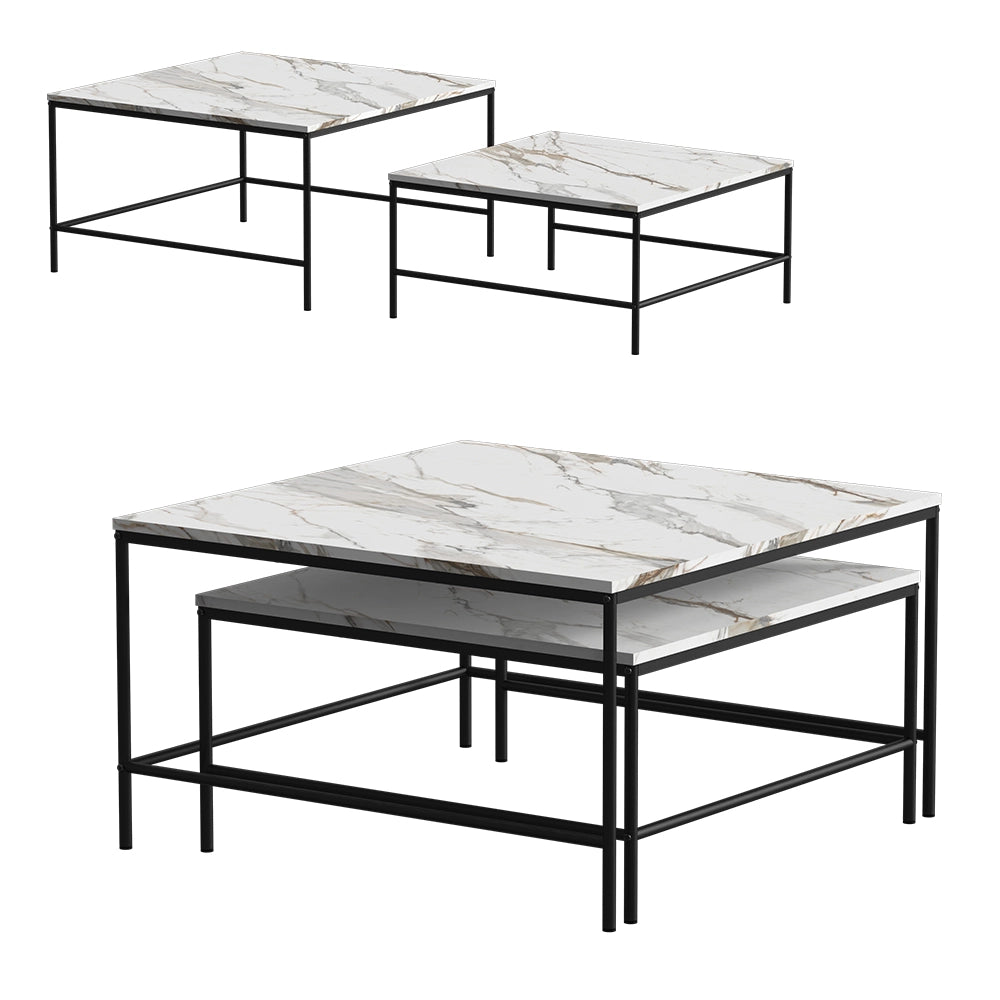 Vicco Tavolino da divano Bianco/nero 80 x 80 cm 2 parti