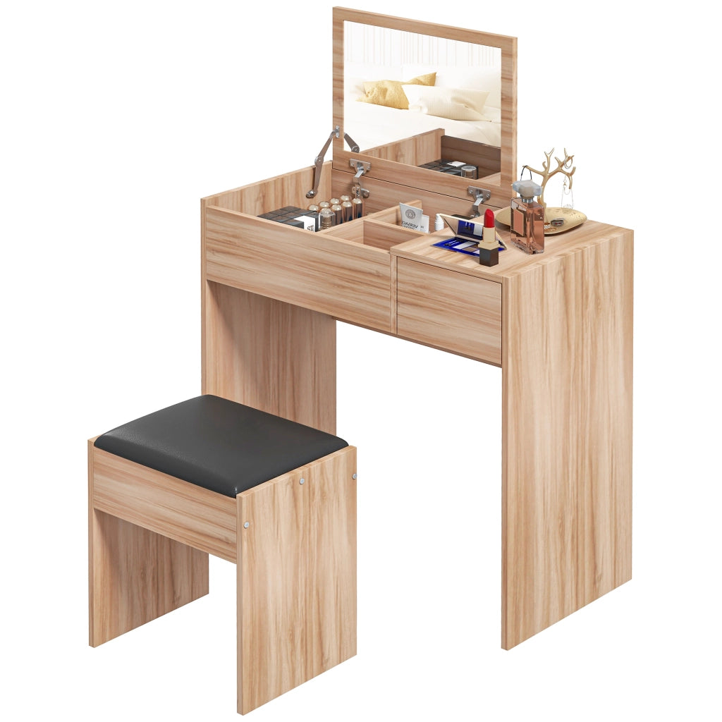 Cassettiera per Trucco con Specchio e Taburete ¨C zephmum ¨C Bianco 80x40x79 cm