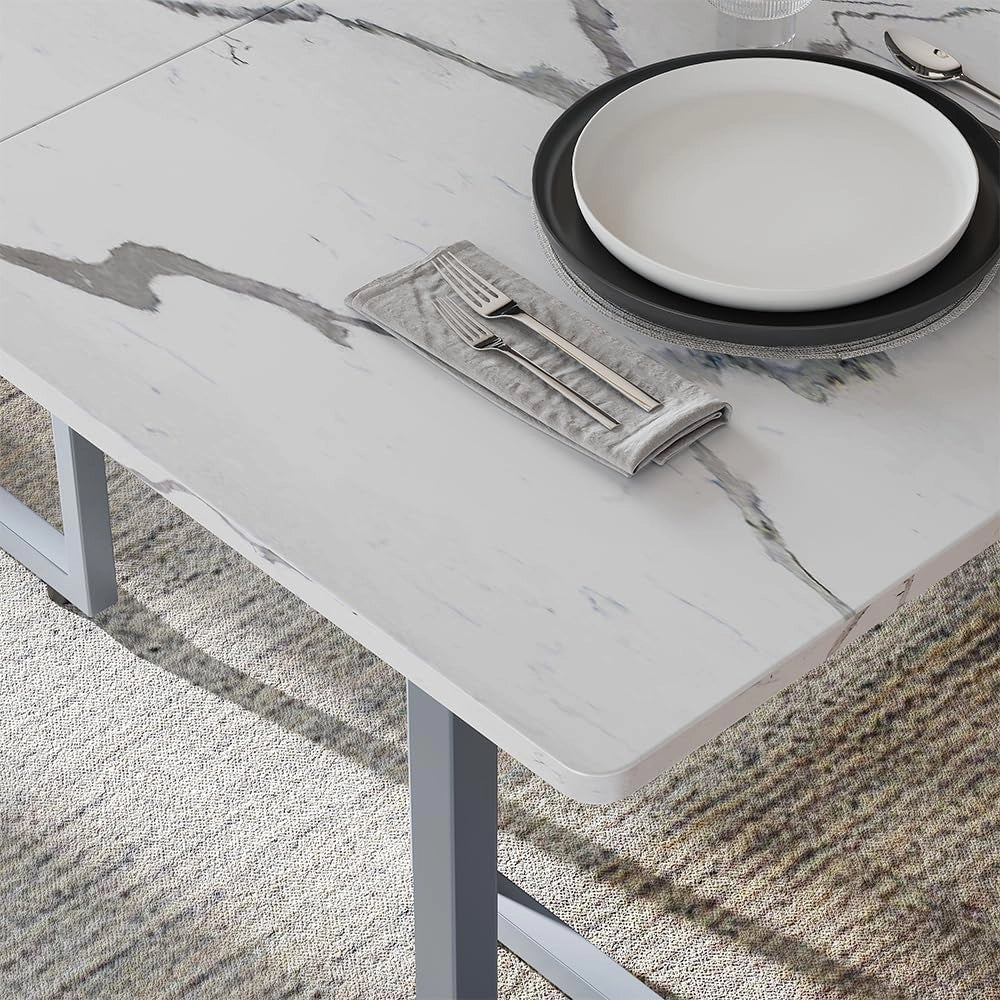 Tavolo da pranzo Merido, Grigio/marmo-bianco, 140 x 80 cm, adatto per 4 persone, superficie facile da pulire