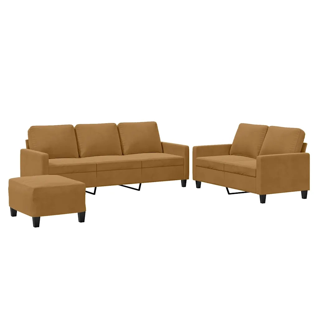 vidaXL Set di Divani 3 pz con Cuscini Marrone in Velluto