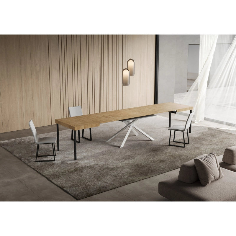 Tavolo allungabile 140/400x90 cm Niket telaio Bianche - Quercia Natura