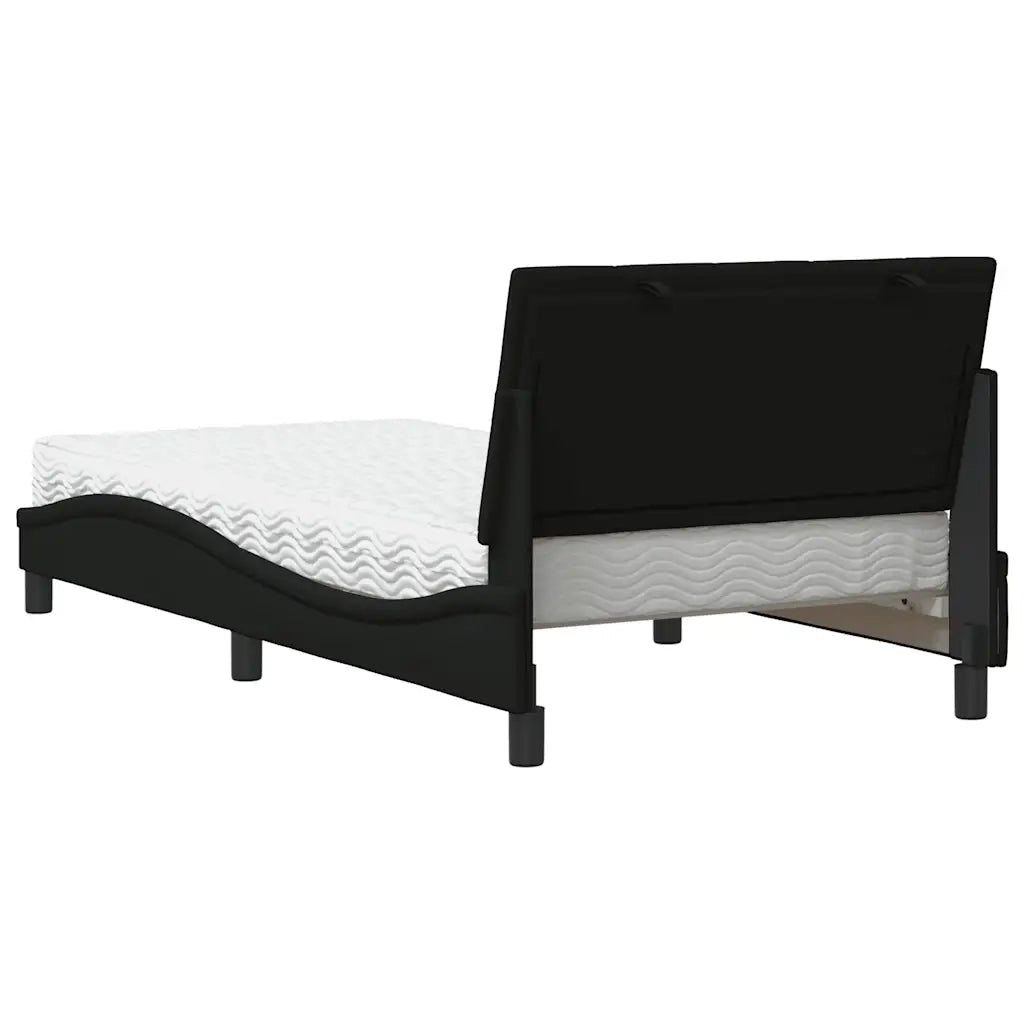 Letto con Materasso Nero 100x200 cm in Tessuto