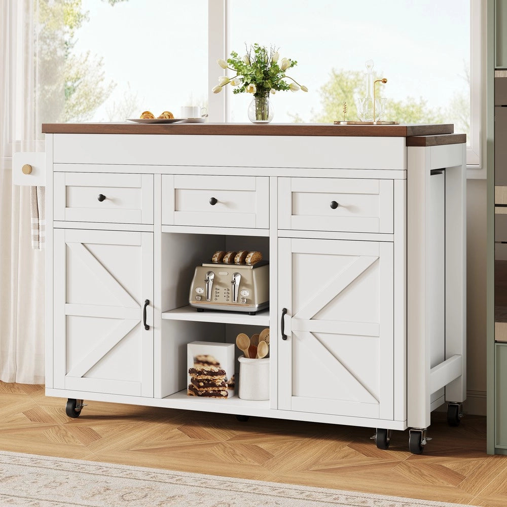 Tavolo da Pranzo Allungabile con Isola Cucina e Cassetti ¨C Xylo ¨C Bianco, 131.5-210 cm