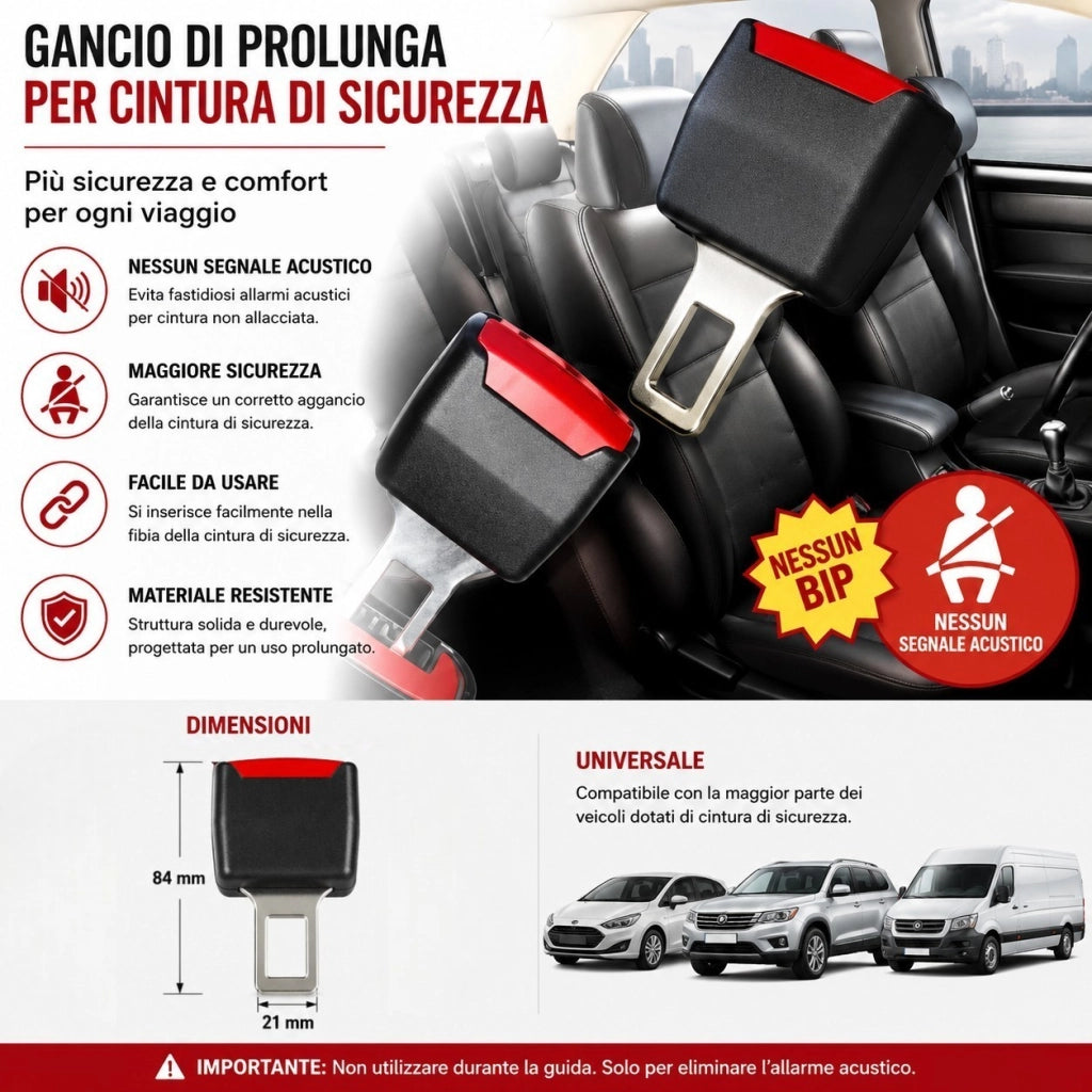 2 Prolunghe Cintura di Sicurezza Clip per Auto Universale