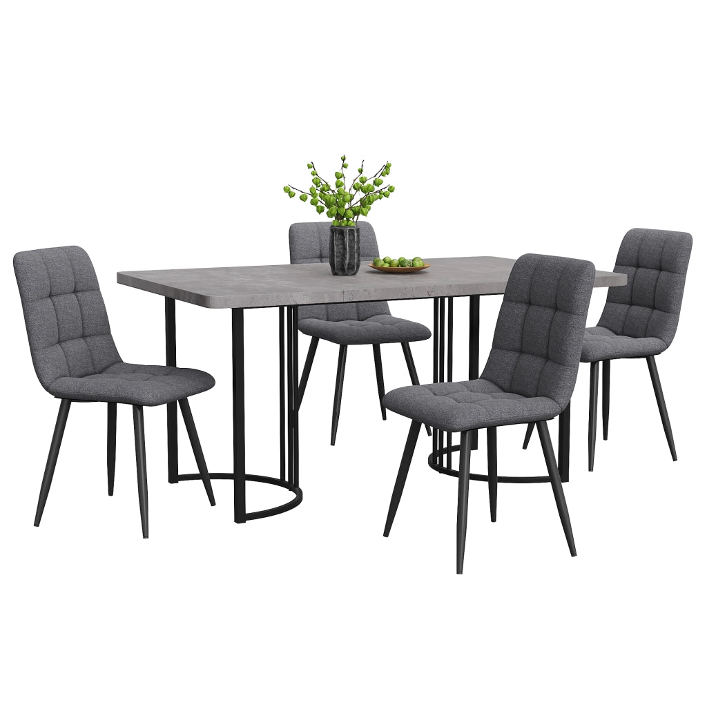 Tavolo da pranzo con 4 sedie, piano con motivo marmo, struttura in metallo, per cucina e sala da pranzo, grigio