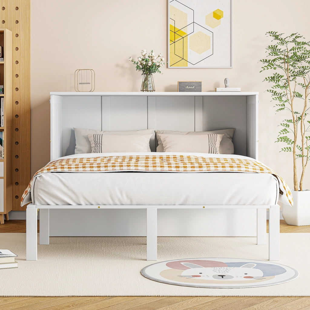Letto a scomparsa verticale 140x200 cm in legno; salvaspazio; bianco