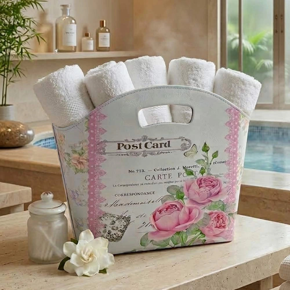 Borsetta Contenitore Flowers con manici fantasia rosa cm 40 x 15 x h 30