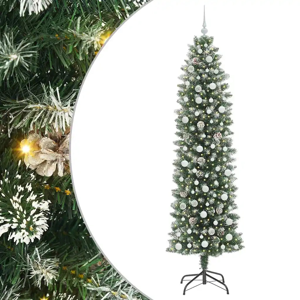 Albero di Natale Artificiale-Albero Natalizio Sottile Verde e Bianco 240 cm 228981