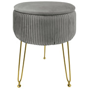 Pouf Rotondo In Velluto Con Contenitore Portaoggetti Sgabello Toeletta Trucco Tavolino Caffè Ripiano Legno Salotto Poggiapiedi Con Gambe Color Oro GrigioScuro