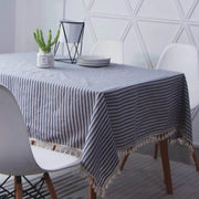 Tavolo quadrato con tovaglia in stile lino con strisce e bottoni, lavabile, resistente all'olio, protezione contro le macchie, facile da pulire, tovaglia per tavolo per interni, esterni, giardino, sala da pranzo, festa, festival, 140x200 cm
