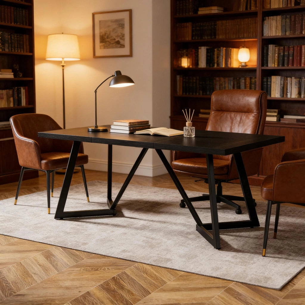 Tavolo da pranzo rettangolare nero in MDF con gambe in metallo 180x80x75 cm