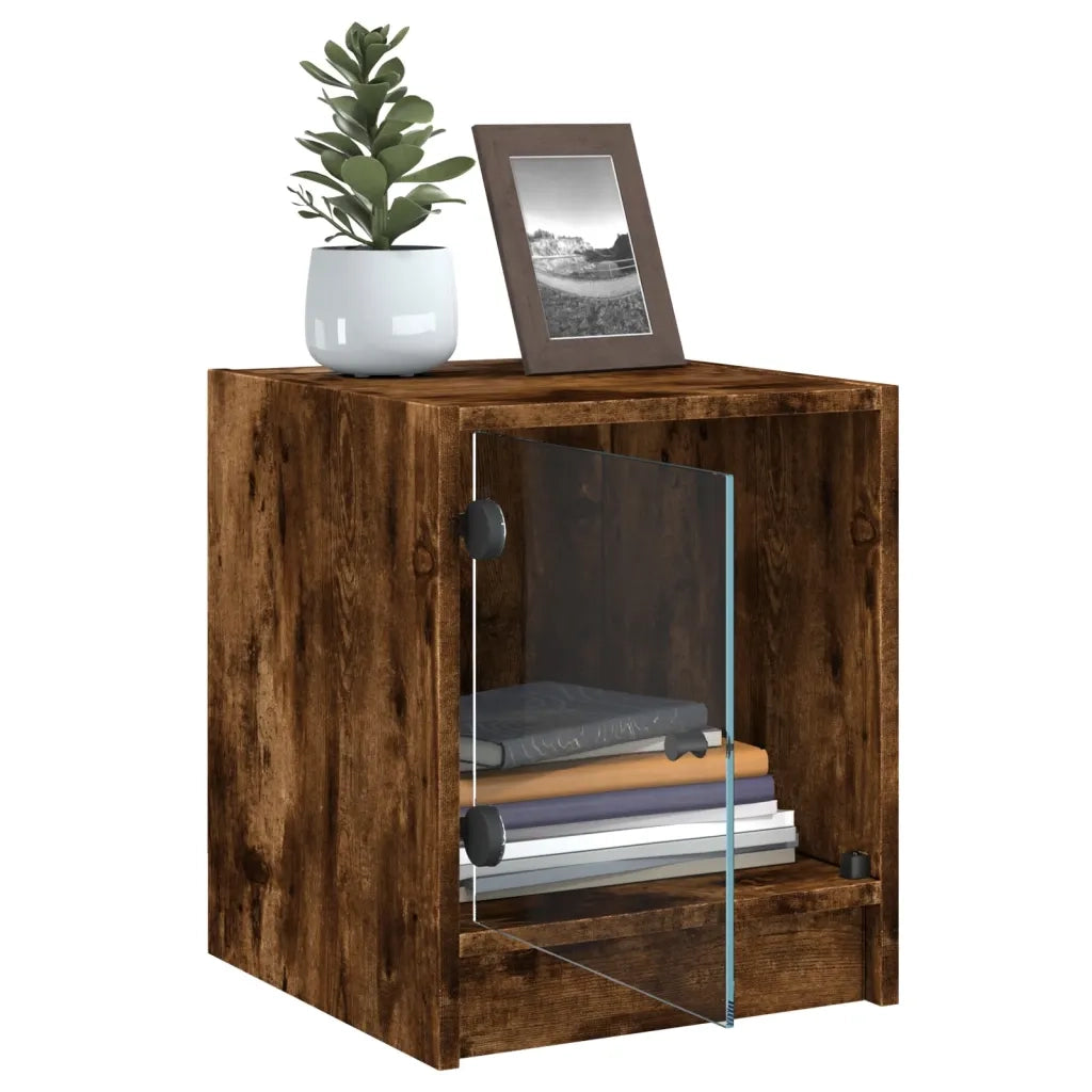 Comodino | Armadio da Notte | Mobiletto da notte con Anta in Vetro Rovere Fumo 35x37x42 cm