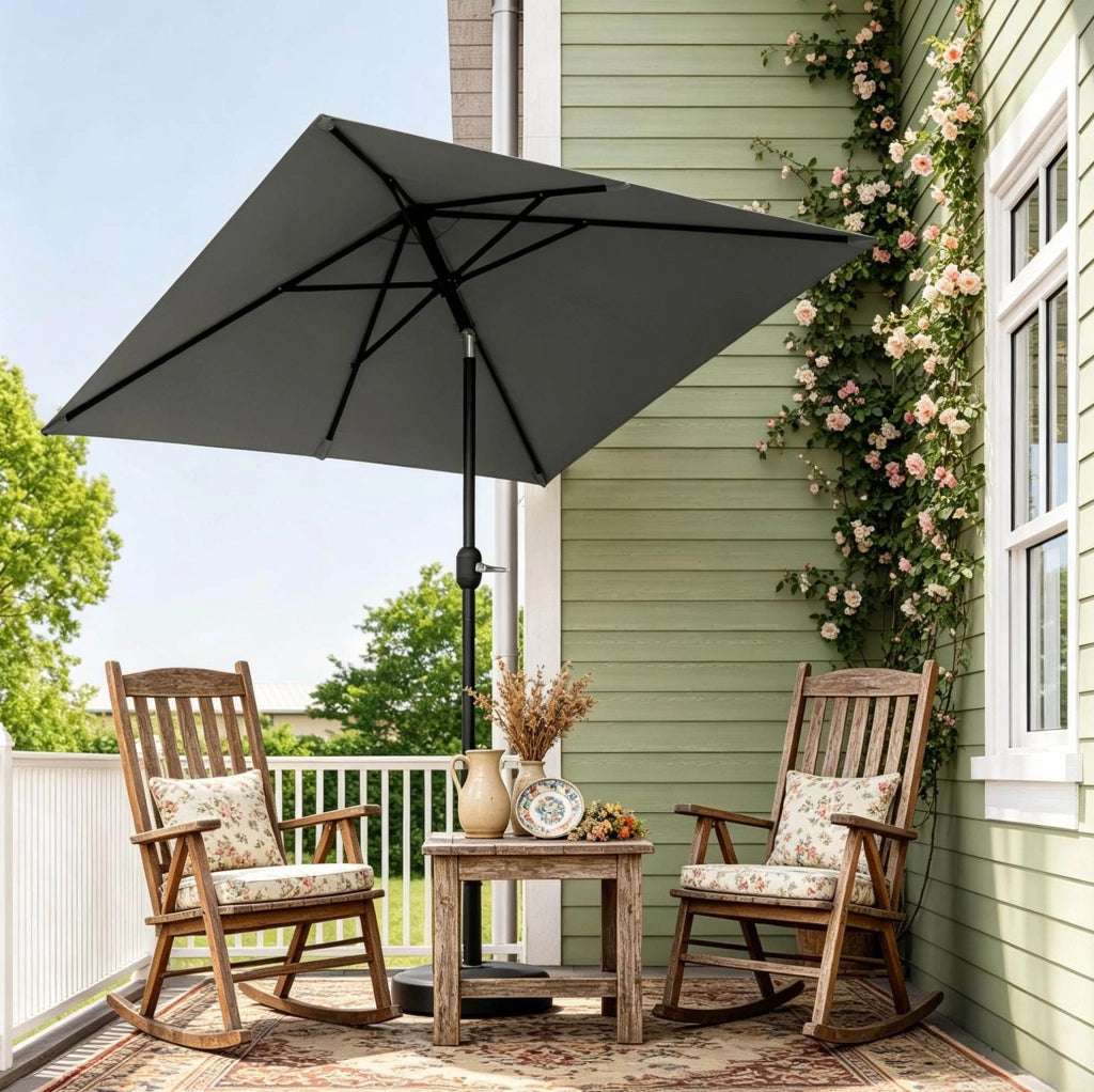 Ombrellone da giardino e balcone 206 x 135 cm in poliestere impermeabile grigio scuro