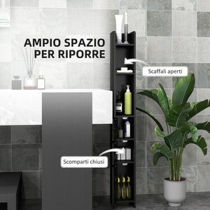 Mobile a Colonna da Bagno 15x17x120 cm Design Compatto Salvaspazio Nero