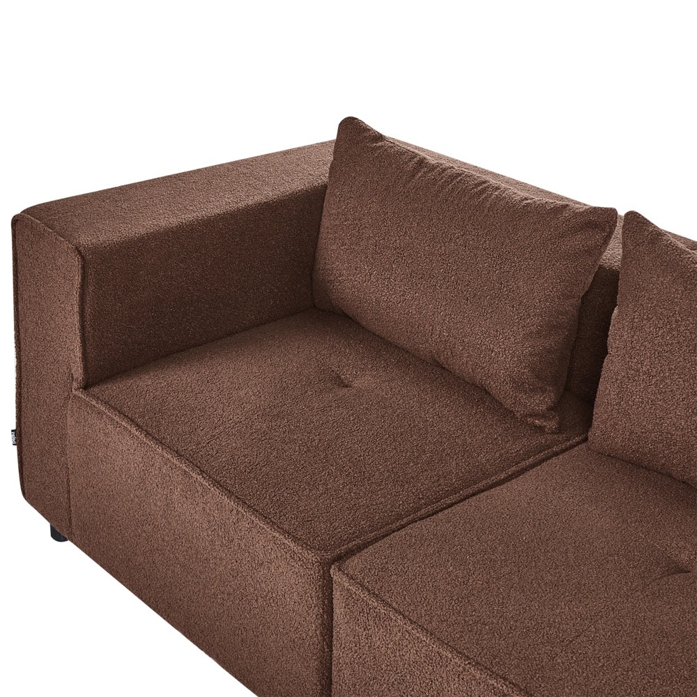 Divano a 4 posti in tessuto bouclè modulare marrone lato sinistro stile minimale moderno