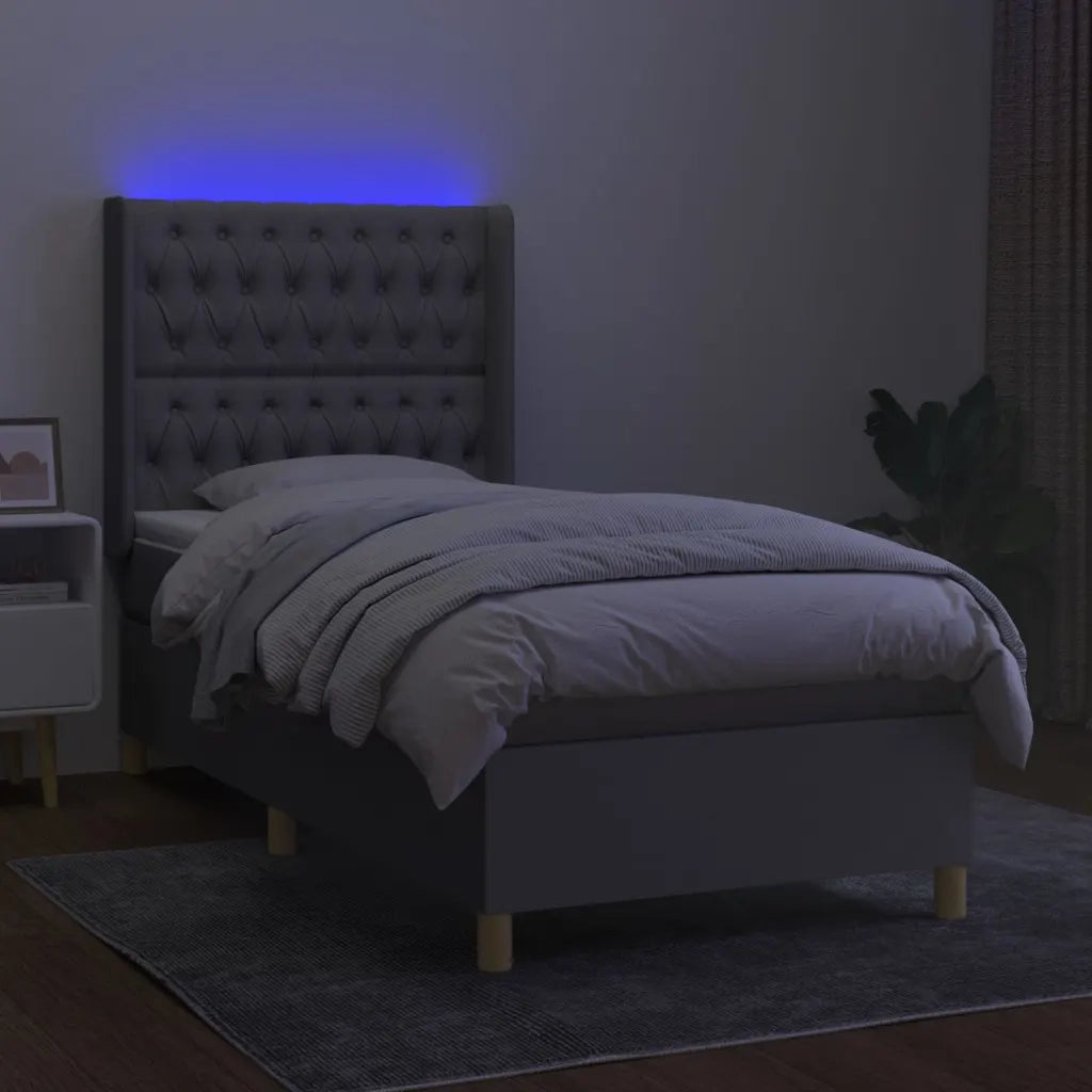 Letto a Molle Materasso e LED Grigio Chiaro 100x200 cm Tessuto 3139093