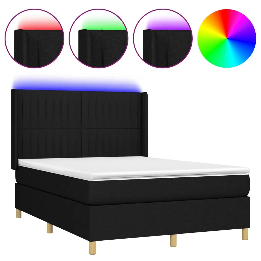 Letto a Molle con Materasso e LED Nero 140x190 cm in Tessutocod mxl 99376