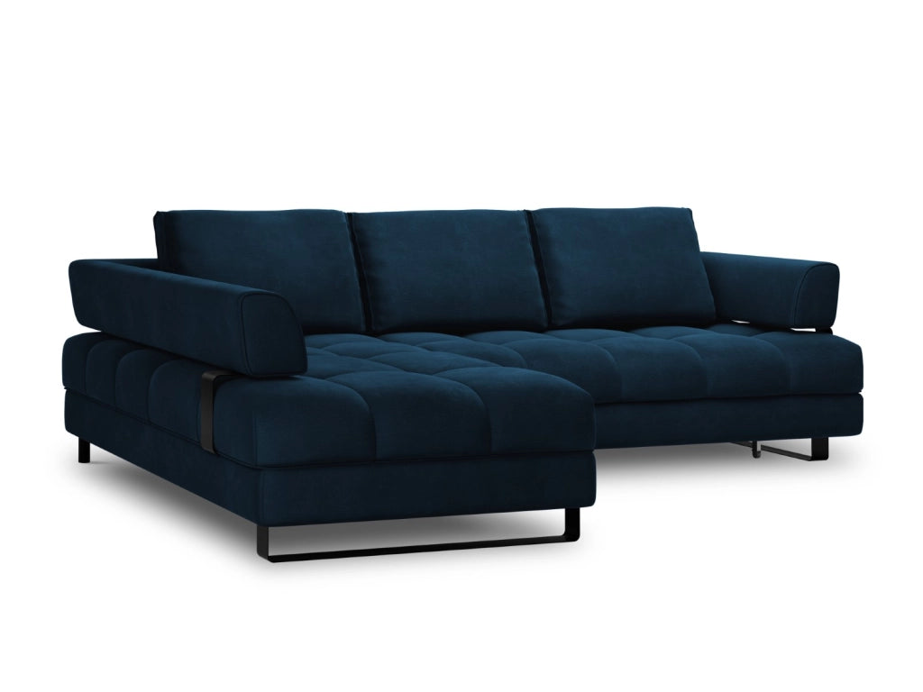 Cosmopolitan Design - Divano convertibile angolare sinistro con contenitore "Clinton" 5 posti in velluto blu reale 