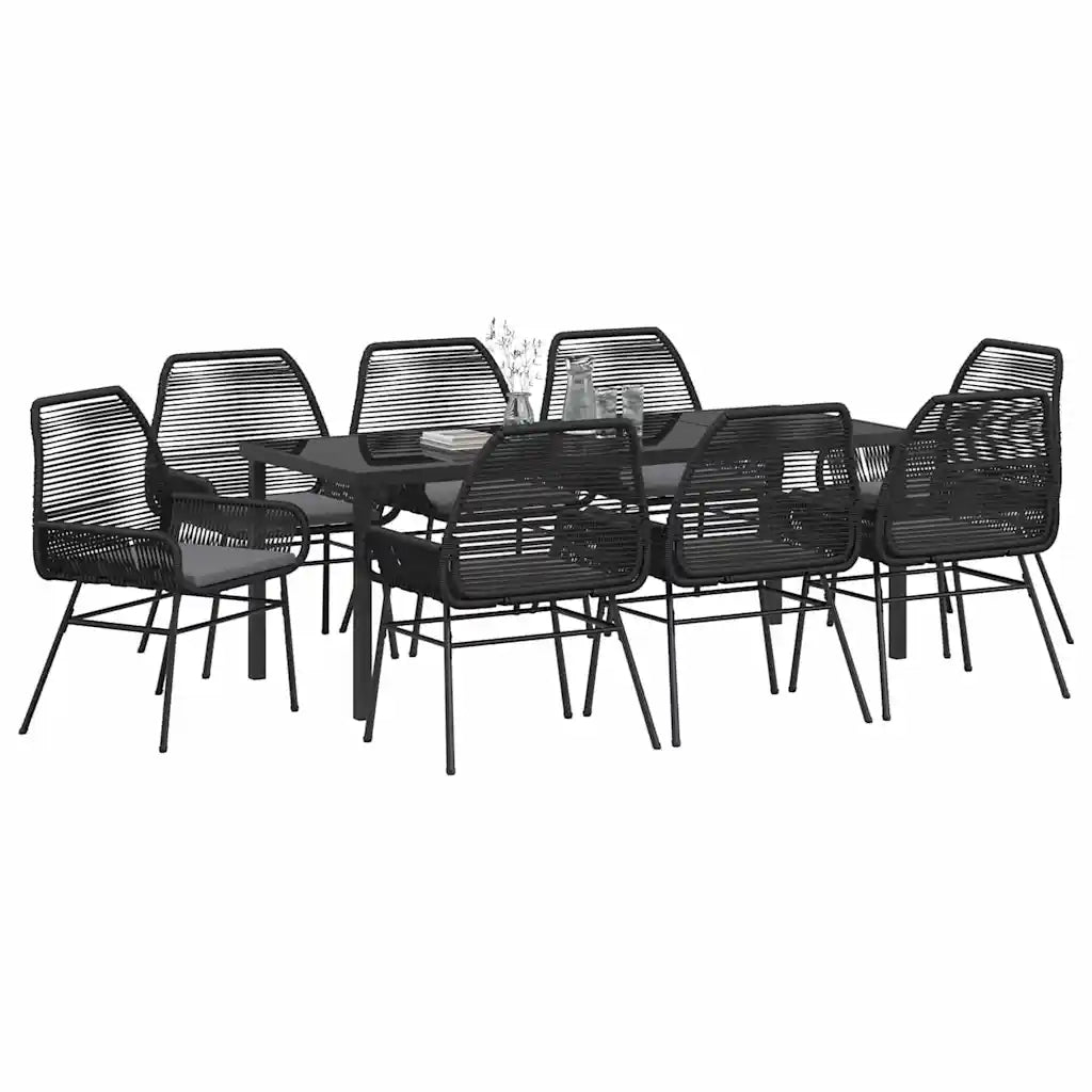 Set da Pranzo per Giardino con cuscino 9 pcs Nero polyrattan 3380875