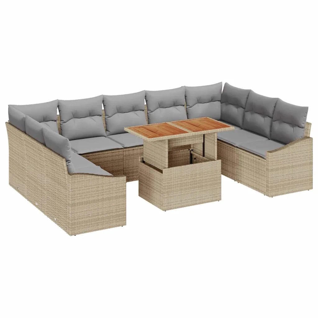 Set da Pranzo per Giardino con cuscino 10 pcs Beige e grigio