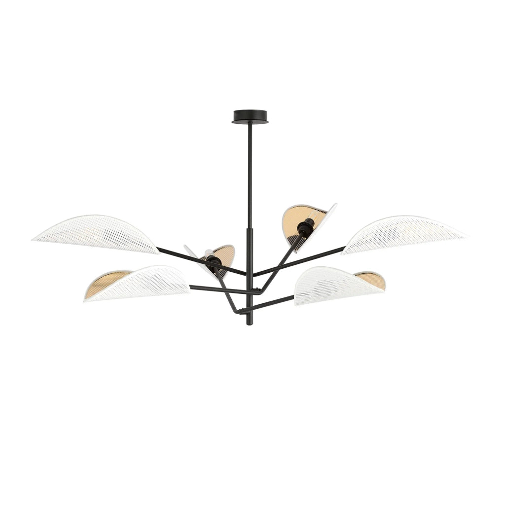 Lampadario 6 Luci Eridano In Acciao Nero E Bianco Oro Con Bracci Mobili