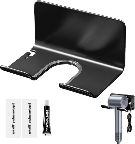 Sostegno per apparecchi da barba e attrezzi per parrucchieri - installazione facile - design moderno e elegante - duraturo e stabile - spazievitore - adatto per la maggior parte dei modelli - nero - supporto per attrezzi per styling capelli.
