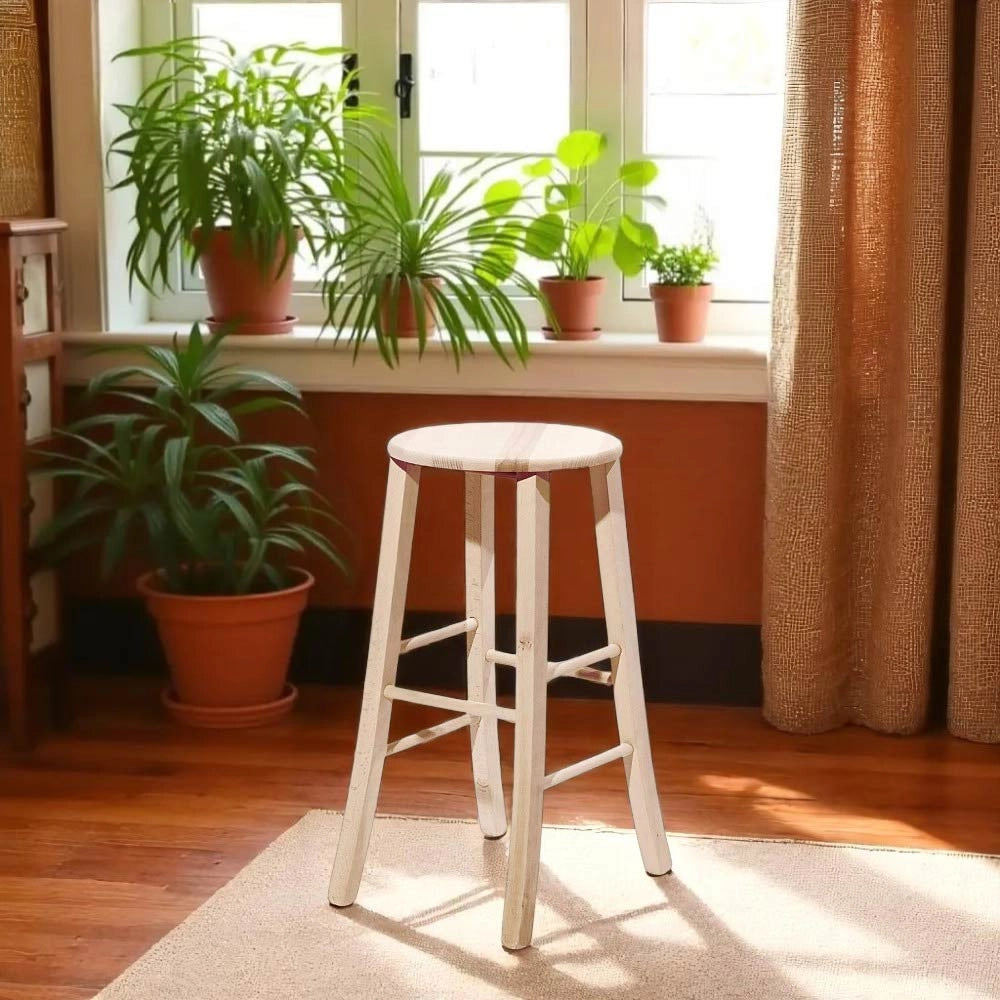 Sgabello grezzo da verniciare alto 67 cm con seduta rotonda e gambe a sciabola
