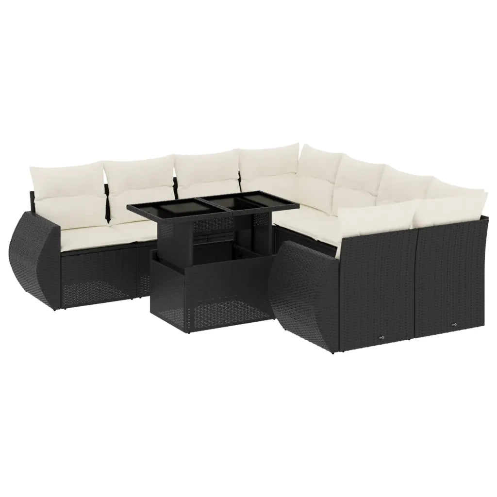 Set Divani da Giardino 9 pz con Cuscini Nero in Polyrattan 3268426