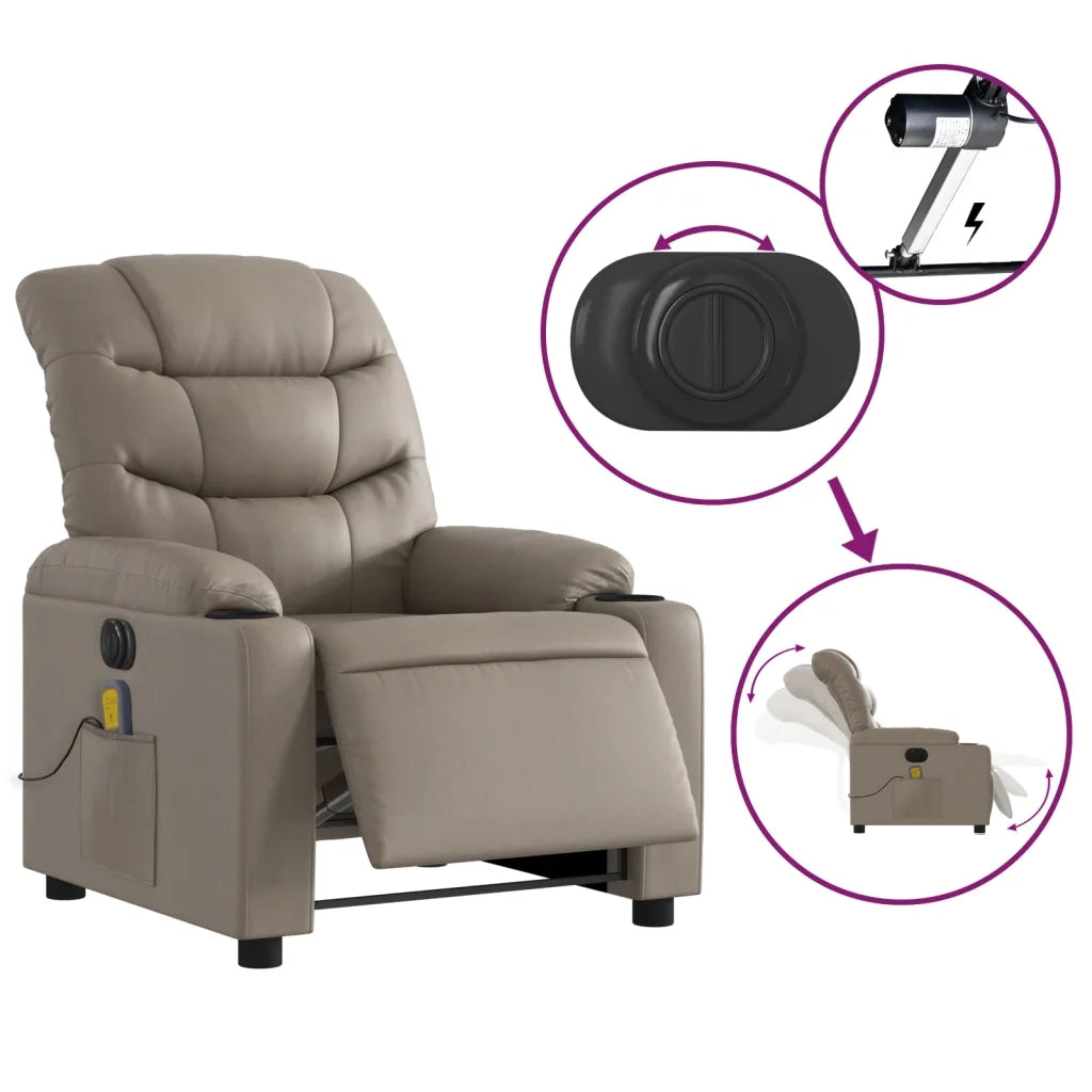 Divano Sedia-Poltrona Reclinabile Massaggio Elettrica Cappuccino Similpelle 383592
