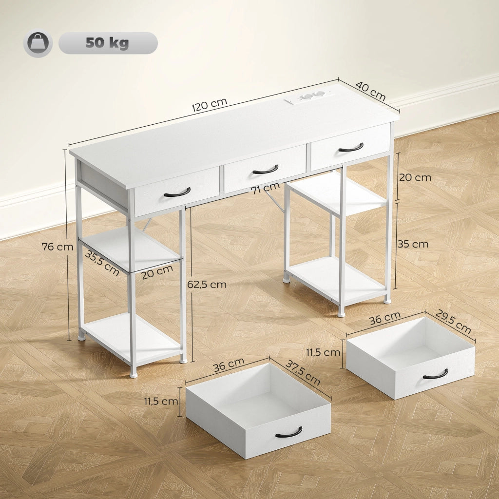 Scrivania da ufficio con 2 USB e 2 prese ¨C zephmum ¨C bianco 120x40x76 cm